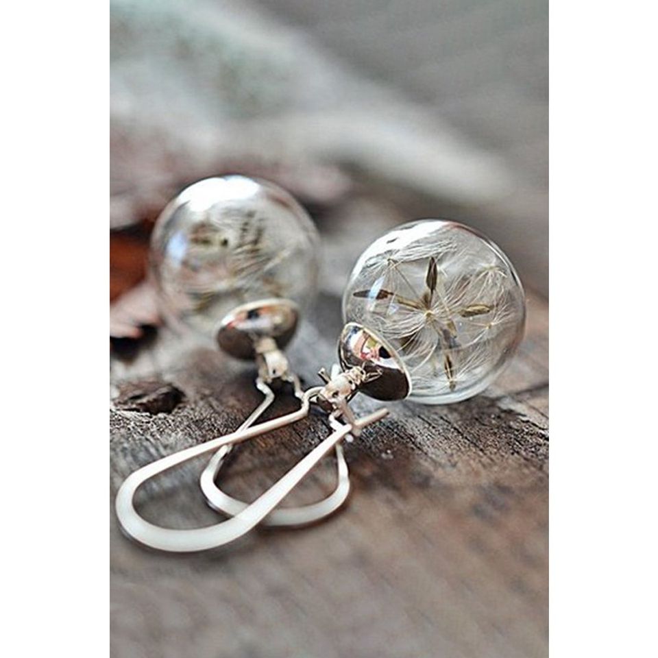 Dandelion Seeds Glass Orb Earrings