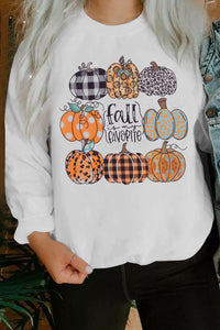Plaid Leopard Polka Dot Pumpkin Print Pullover Sweatshirt