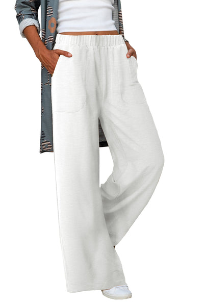 Khaki Elastic Waist Pocketed Wide Leg Pants - Zagari Essentials/Clementina's Boutique LLC
