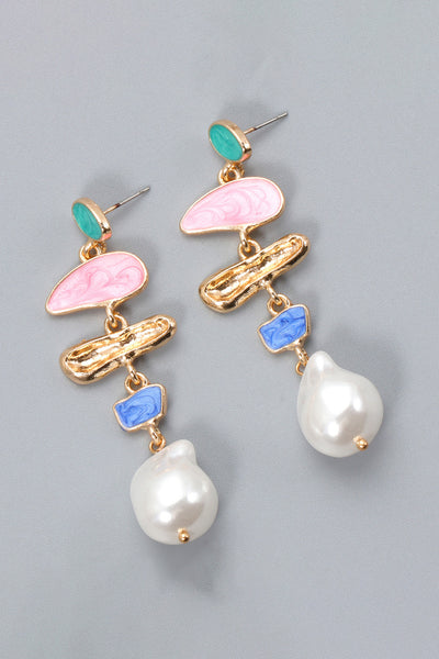 Abnormal Shpae Zinc Alloy Synthetic Pearl Dangle Earrings