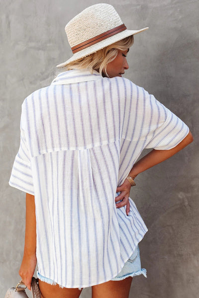 Pocketed Striped Shirt - Zagari Essentials/Clementina's Boutique LLC
