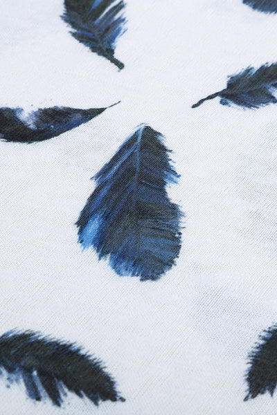White Feather Print Short Sleeve Tee