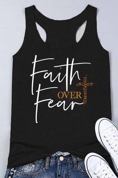 Leopard Printed Cross Faith Over Fear Tank - Zagari Essentials/Clementina's Boutique LLC