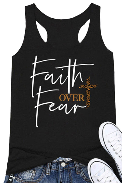 Leopard Printed Cross Faith Over Fear Tank - Zagari Essentials/Clementina's Boutique LLC
