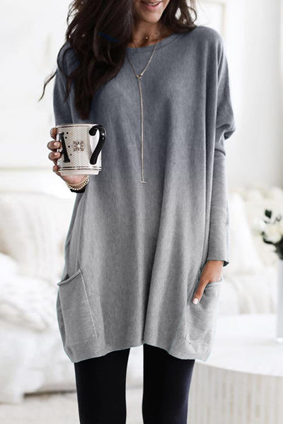 Gray Color Block Pocketed Side Long Top