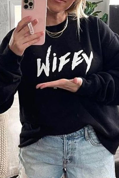 Crew Neck Wifey Graphic Sweatshirt