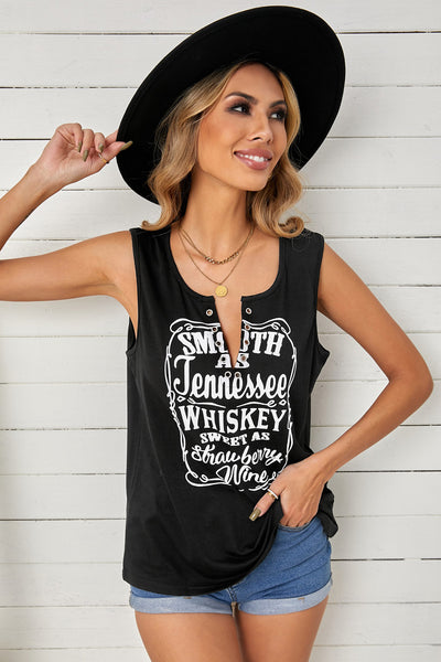 Black Whiskey Sweet As Strawberry Wine Letters Print Casual Tank