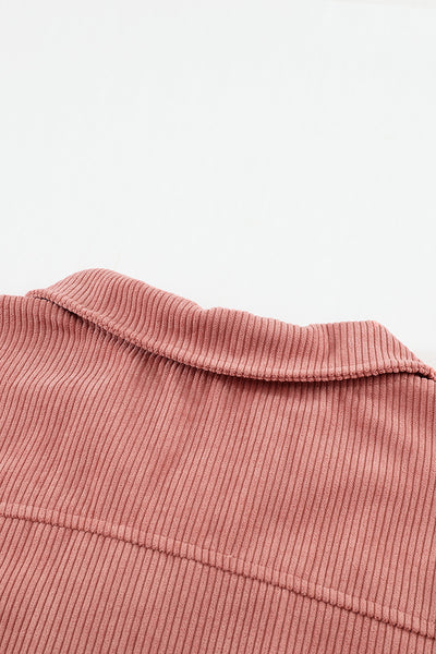 Pink Ribbed Corduroy Long Sleeve Jacket with Pocket