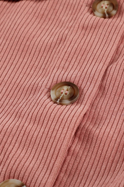 Pink Ribbed Corduroy Long Sleeve Jacket with Pocket