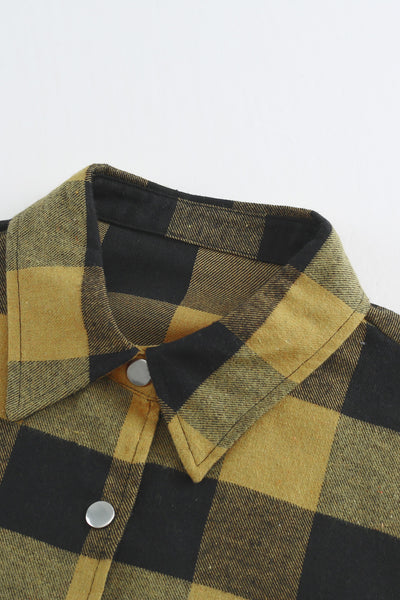 Yellow Turn-down Collar Plaid Shirt Coat
