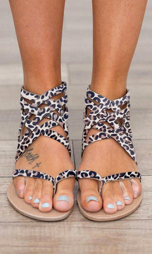 Cross-Tied Zipper Flat Sandals - Zagari Essentials/Clementina's Boutique LLC
