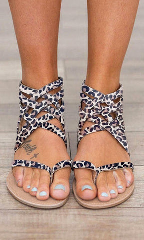 Cross-Tied Zipper Flat Sandals - Zagari Essentials/Clementina's Boutique LLC